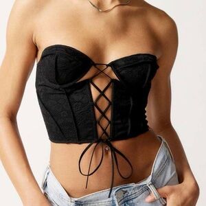 Urban Outfitters Black Lace-Up Crop Top